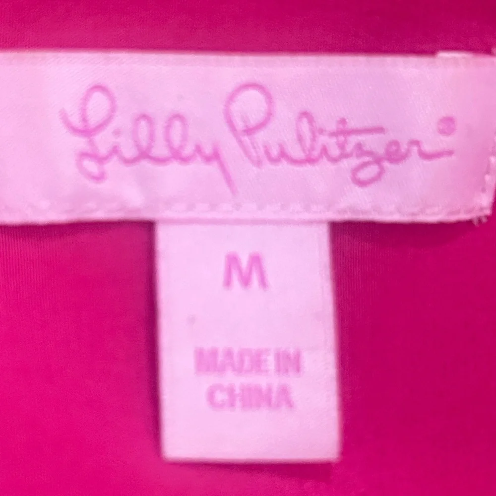 Lilly Pulitzer 100% silk Fuchsia pink split neck Blouse size medium - Picture 6 of 8